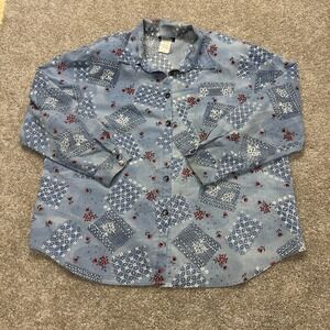 Vintage Top & Co Shirt Womens 20W Blue Floral Chambray Button Up Long Sleeve Top